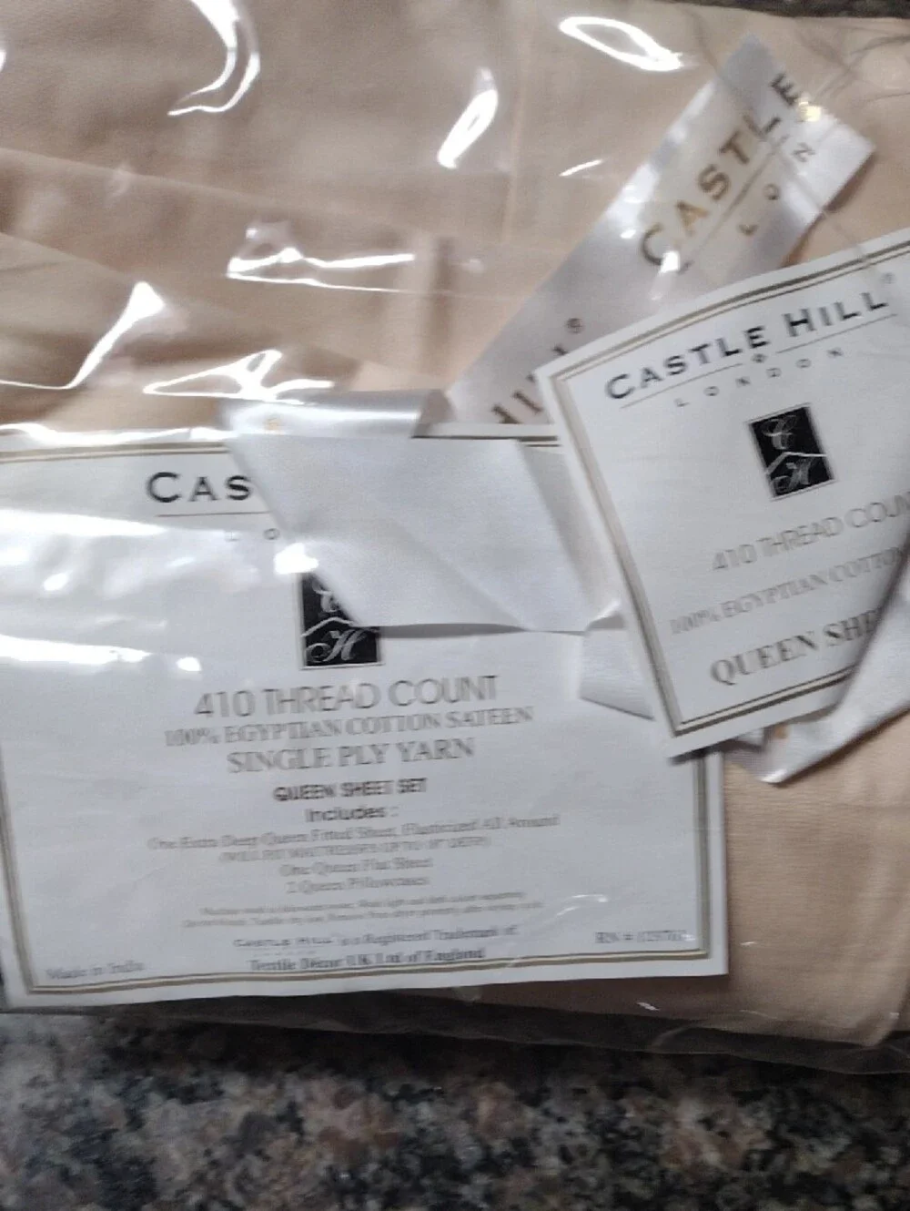Castle Hill London 400 Thread Count Slat sheet 2 pillow cases QUEEN 100% cotton